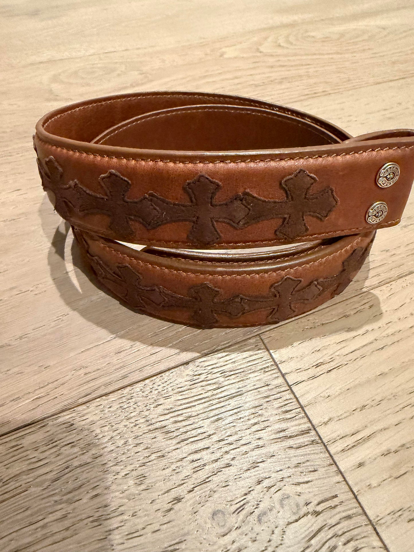 Chrome hearts brown suede cross patch strap