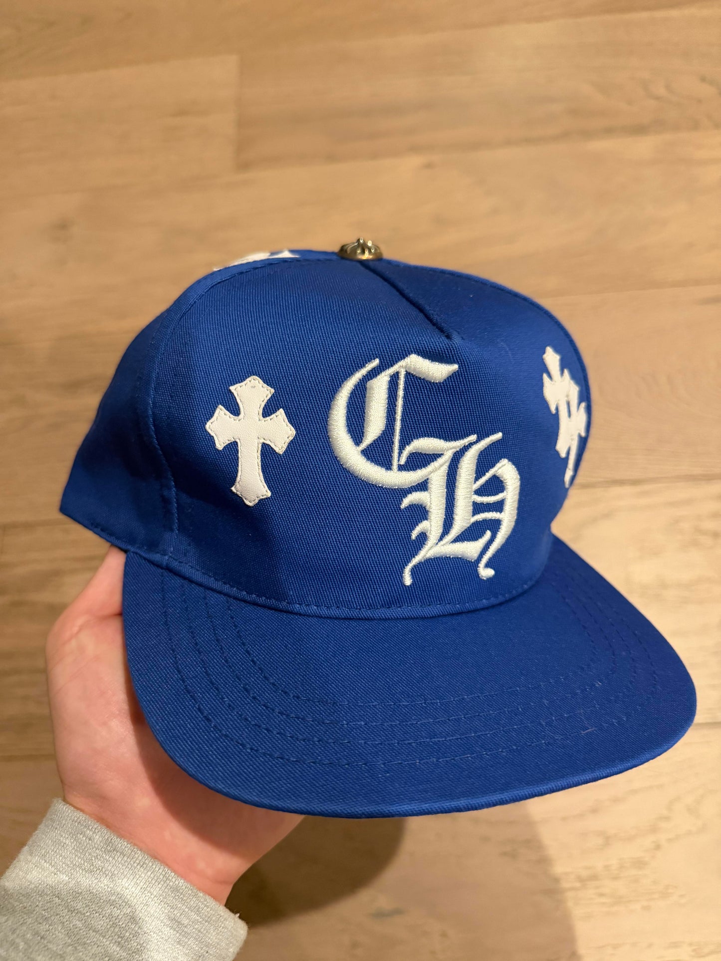 Chrome hearts blue and white cross patch hat