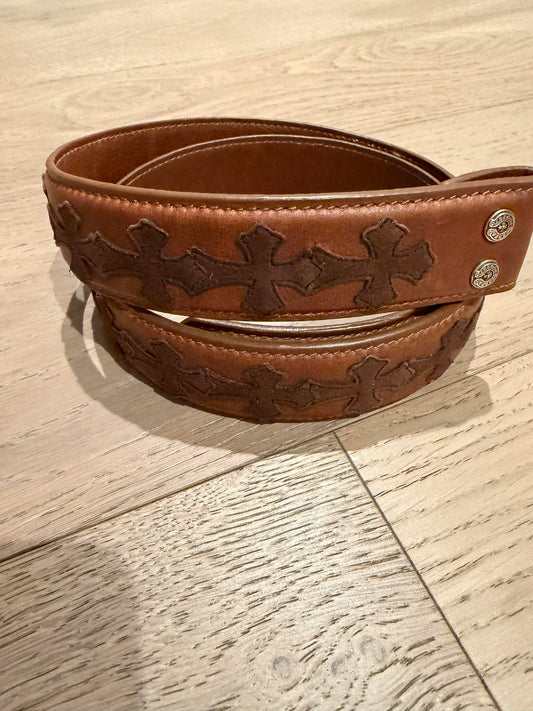 Chrome hearts brown suede cross patch strap