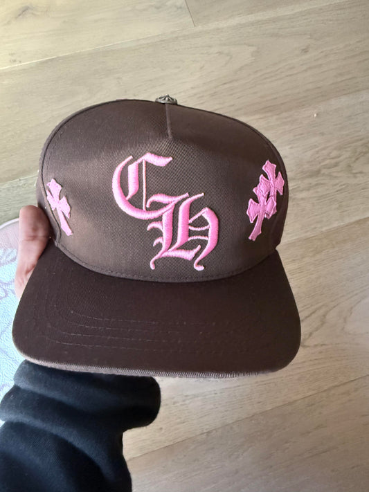 Chrome hearts brown/pink cross patch hat